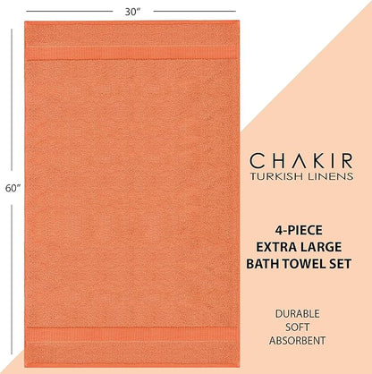 Chakir Turkish Linens | Hotel & Spa Quality 100% Cotton Luxury Turkish Towels | Soft & Absorbent (30x60 Inches Extra Large Bath Towels, Set of 4 - Coral)