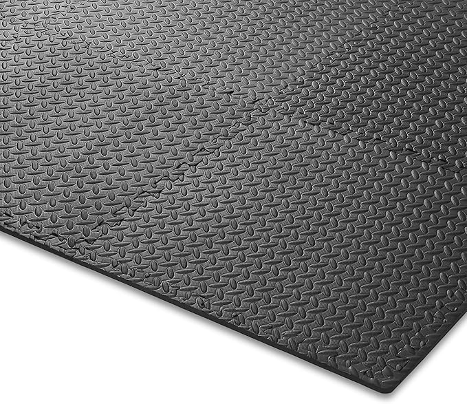 Philosophy Gym Pack of 6 Exercise Flooring Mats - 24 x 24 Inch Foam Rubber Interlocking Puzzle Floor Tiles - Black