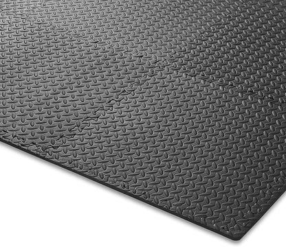 Philosophy Gym Pack of 6 Exercise Flooring Mats - 24 x 24 Inch Foam Rubber Interlocking Puzzle Floor Tiles - Black