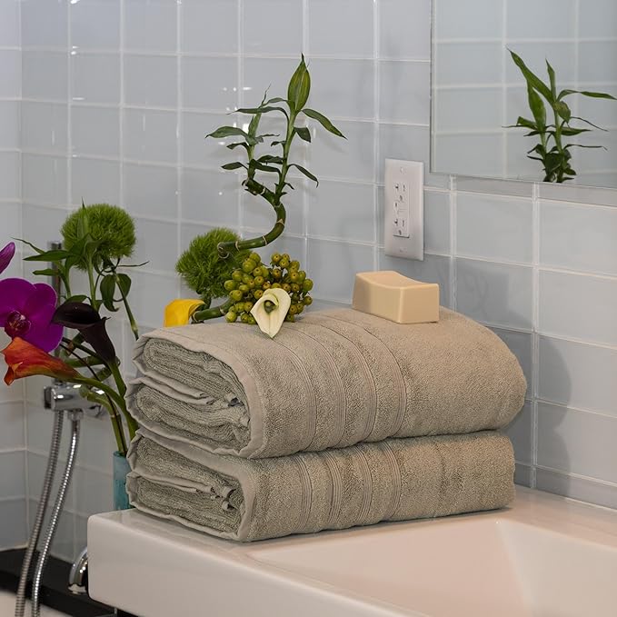 Mosobam Luxury Turkish Towels Set of 4 Bath Sheets 35X70 Seagrass Green 700 GSM Bamboo Viscose & Aegean Turkish Combed Cotton