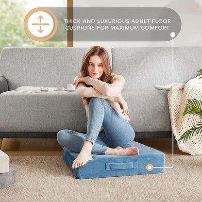 Codi Floor Cushions for Adults, Large Meditation Pillows with Thick Foam and Soft Tufted Covers, Washable Square Seating for Couch and Yoga Sitting, 22×22×5 Inch Blue