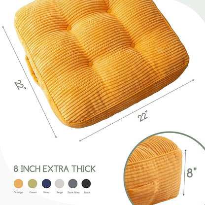 8" Washable Floor Pillow Cushion for Adults, Meditation Cushion Pillow, Large Square Floor Sitting, Removable Tufted Corduroy Cover, for Tatami Living Room or Yoga, 22x22 Inch, 2Pack, Machine Washable