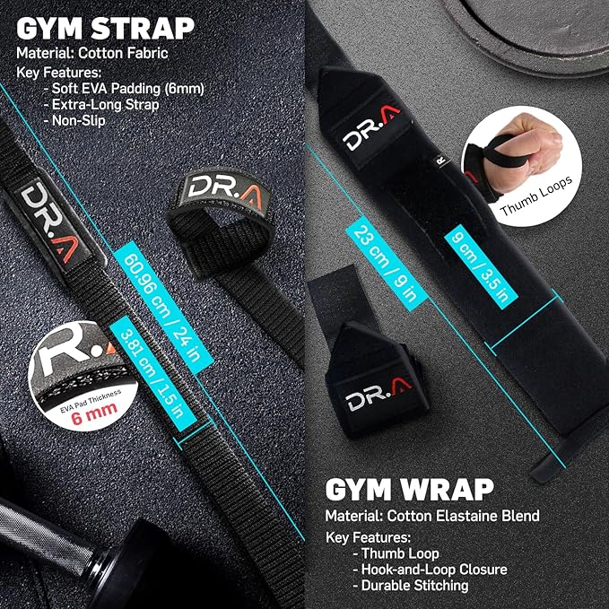 Dr. Arthritis Gym Wrist Wraps & Wrist Straps for Weightlifting Bundle (2 Pairs), Heavy-Duty Workout Straps Support for Everyday Training & Injury Recovery, Lifting Accessories for Men & Women (Black)