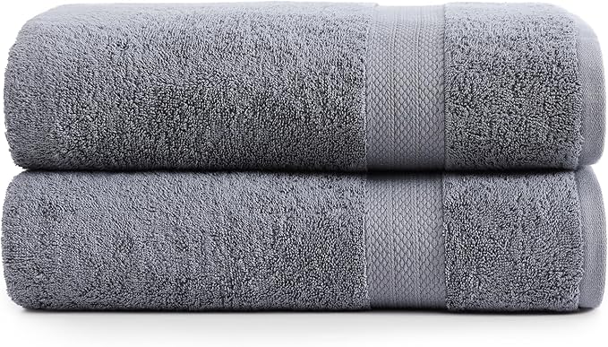 LANE LINEN 100% Cotton 2 Pack Bath Sheets (35"x66") - Ring Spun, Extra Large Cotton Bath Towels Set - Quick Dry, Soft & Absorbent Oversized Towel Set - Remains Soft After Multiple Washes - Cool Grey