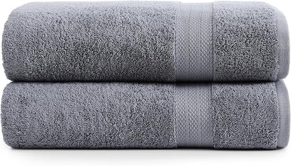 LANE LINEN 100% Cotton 2 Pack Bath Sheets (35"x66") - Ring Spun, Extra Large Cotton Bath Towels Set - Quick Dry, Soft & Absorbent Oversized Towel Set - Remains Soft After Multiple Washes - Cool Grey