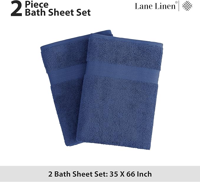 LANE LINEN 100% Cotton Bath Sheets Set of 2 (35"x66") - Ring Spun Cotton Extra Large Bath Towels Set - Quick Dry, Soft & Absorbent Oversized Towel Sets - Holds Well After Multiple Washes - Navy Blue