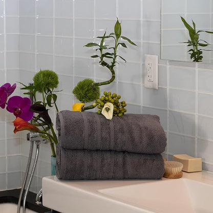 Mosobam Luxury Turkish Set of 4 Bath Towels 30X58 Charcoal Gray (Dark Grey) 700 GSM Bamboo Viscose & Aegean Turkish Combed Cotton