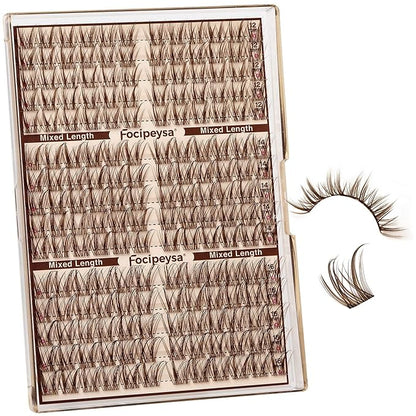 Focipeysa Brown Lash Clusters Spiky Eyelashes Wispy Lash Extensions 12-16mm Manga Eyelash Clusters Salon Effect Pestañas Postizas Naturales Spiky Brown Individual Eyelashes Extensions