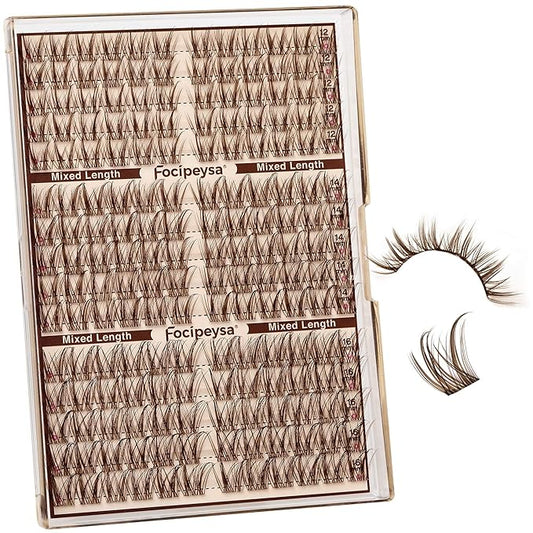 Focipeysa Brown Lash Clusters Spiky Eyelashes Wispy Lash Extensions 12-16mm Manga Eyelash Clusters Salon Effect Pestañas Postizas Naturales Spiky Brown Individual Eyelashes Extensions