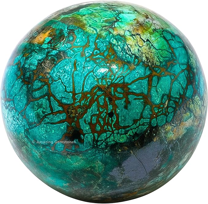 Amazing Gemstone Chrysocolla Shattuckite Crystal Ball with Stand - 2 Inches Crystal Sphere Meditation Balls for Witchcraft and Decorative Balls