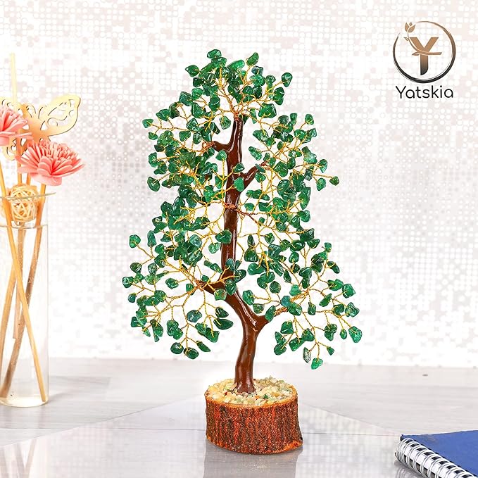 YATSKIA Green Aventurine Gemstone Tree Natural Stone Feng Shui Wire Bonsai Seven Chakra Jewelry Trees of Life Necklace Good Luck Handmade Prosperity Success Stones Gift Home Office Desk Shelves Décor