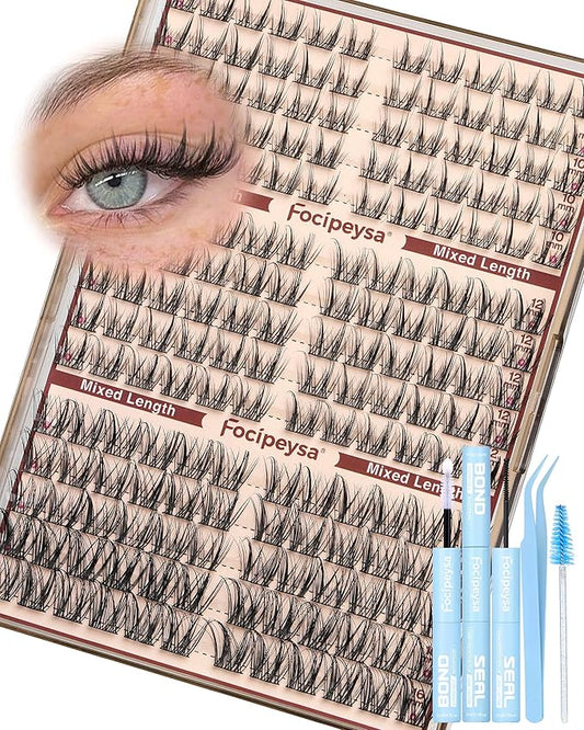 Focipeysa Fairy Eyelash Extension Kit with Lash Bond Seal Wispy Lash Clusters Kit Natural Look Lash Extensions 10-16mm Clusters Eyelashes Extensions Wispy Lash DIY Salon Effect Lash Extension