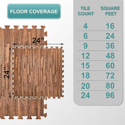 Sorbus Wood Grain Floor Tiles Foam Mat EVA Interlocking Mats Tile 3/8-Inch Thick Flooring Wood Puzzle Exercise Mats w/Borders - Home Playroom Basement, Apartment, Trade Show, Baby, Dance