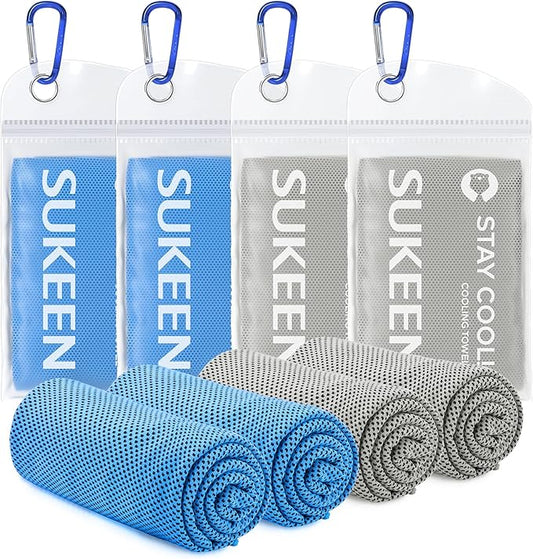 Sukeen [4 Pack Cooling Towel (40"x12"),Ice Towel,Soft Breathable Chilly Towel for Yoga,Sport,Running,Gym,Workout,Camping,Fitness,Workout & More Activities