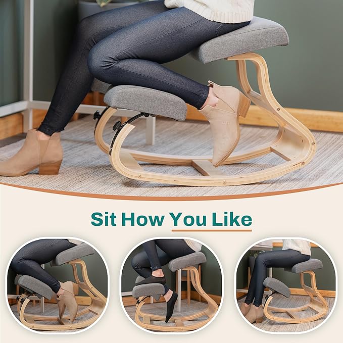 Ergonomic Kneeling Chair with 2 Knee Pads - Adjustable Height Rocking Knee Chair for Posture and Back Support for Home and Office - Angled Kneeling Stool, Moonstone Grey