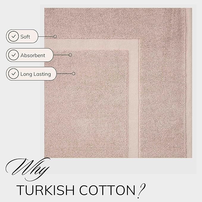 TEXTILOM Luxury 2 Pack Banded Cotton Bath Mats for Bathroom Floor [ Hotel, Spa, Tub, Shower Bath Mat Floor Towel Set ], Machine Washable & Soft & Absorbent & Quick Dry (20''x34'')- Beige