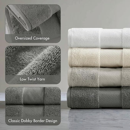 Madison Park Turkish Bath Towel Set 100% Cotton Bath Towel 600GSM Oversized Body Towel 2 Piece, Luxury Soft, Thick Spa Quality, Quick Dry Bathroom Towel, Jumble, 35" x 70", Charcoal