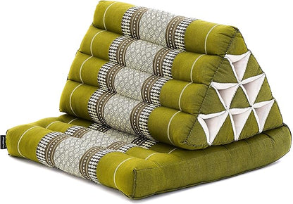 Leewadee 1-Fold Mat with Triangle Cushion – Comfortable TV Pillow, Foldable Mattress with Cushion Made of Kapok, 30 x 20 inches, Green