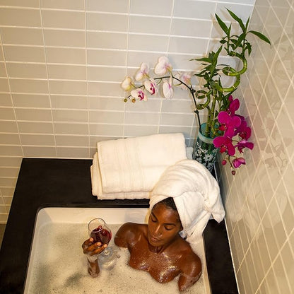 Mosobam Luxury Turkish Set of 4 Bath Towels 30X58 White 700 GSM Bamboo Viscose & Aegean Turkish Combed Cotton