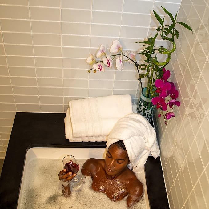 Mosobam Luxury Turkish Set of 2 Bath Towels 30X58 White 700 GSM Bamboo Viscose & Aegean Turkish Combed Cotton