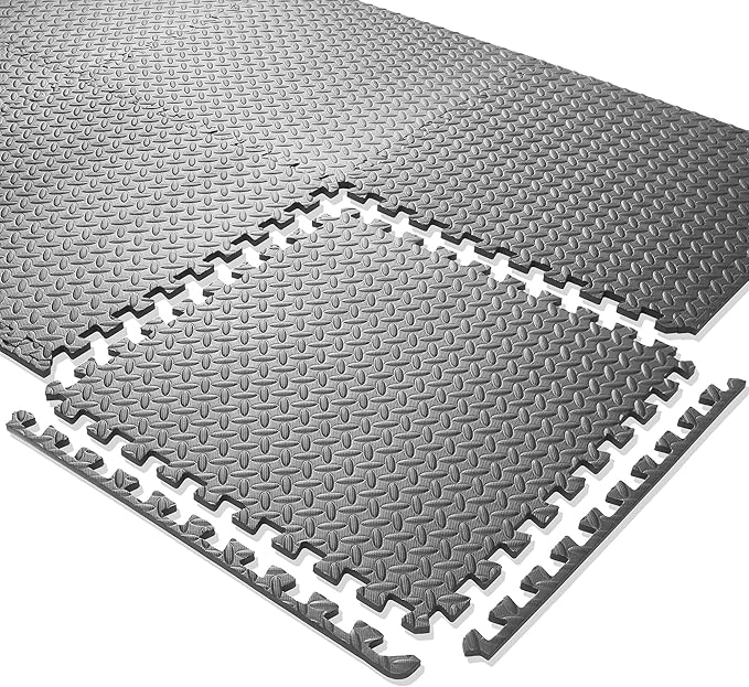 Philosophy Gym Pack of 6 Exercise Flooring Mats - 24 x 24 Inch Foam Rubber Interlocking Puzzle Floor Tiles - Gray
