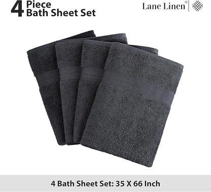 LANE LINEN 100% Cotton Bath Sheets Set of 4 (35"x66") - Ring Spun Cotton Extra Large Bath Towels Sets - Quick Dry, Soft & Absorbent Oversized Towel Set - Pre Shrunk, Fade Resistant - Black Towels