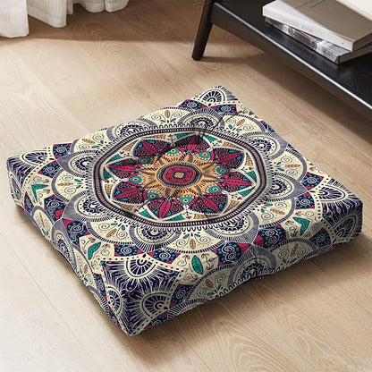 Mandala Meditation Cushion, Boho Meditation Mat, Meditation Pillows for Sitting on Floor, Cushions for Sitting in Home and Outdoor, Square Floor Pillows Cushion Seating for Yoga 22'' x 22''