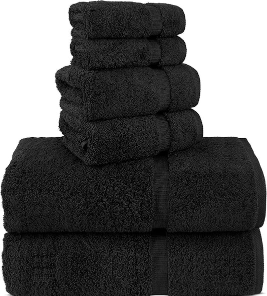 Chakir Turkish Linens 100% Cotton Premium Turkish Towels for Bathroom, 2 Large Bath Towels, 2 Hand Towels, 2 Washcloths (6-Piece Towel Set, Black)
