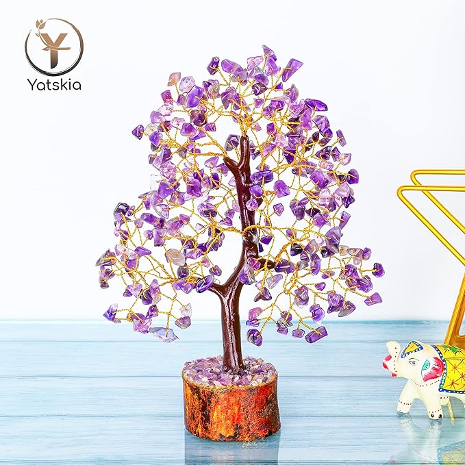 YATSKIA Amethyst Crystals Tree of Life - Stones and Crystals - Bonsai Tree - Good Luck Gifts for Women - Meditation Accessories - Chakra Stones Decor