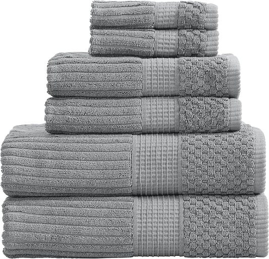Springtree Home 100% Cotton Bath Towel Set 6 Piece Set | Super Soft & Absorbent Quick-Dry 2 Bath Towels 2 Hand Towels & 2 Washcloths |Textured and Durable Cotton | Krista Collection (Ultimate Grey)