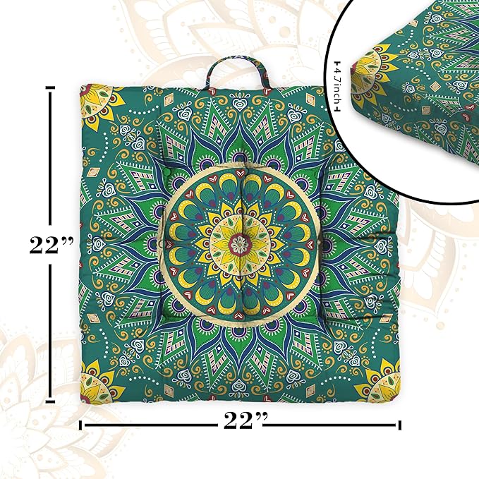 Mandala Meditation Cushion, Boho Meditation Mat, Meditation Pillows for Sitting on Floor, Cushions for Sitting in Home and Outdoor, Square Floor Pillows Cushion Seating for Yoga 22'' X 22''