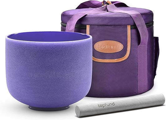TOPFUND 8" Violet A# Note Crystal Singing Bowl Pineal Chakra with Heavy Duty Carrying Case and Suede Mallet