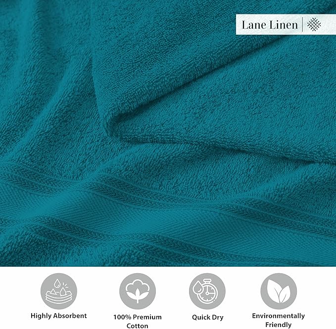 Lane Linen 100% Cotton Luxury Bathroom Towel Set - 18 Pcs - Zero Twist, Quick Dry, Super Soft & Highly Absorbent - 6 Bath Towels, 6 Washcloths, 6 Hand Towels - Tumble Dry regains Fluffiness - Sea Port
