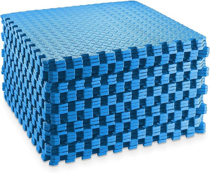 Philosophy Gym Pack of 30 Exercise Flooring Mats - 24 x 24 Inch Foam Rubber Interlocking Puzzle Floor Tiles - Blue