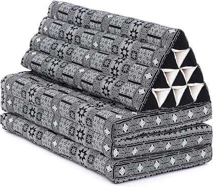 Leewadee 3-Fold Mat XXL with Triangle Cushion – Firm TV Pillow, Foldable Mattress with Cushion Made of Eco-Friendly Kapok, 67 x 31 inches, Black