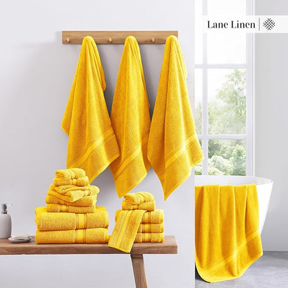 LANE LINEN Luxury Bath Towels Set - 12 Piece Set, 100% Cotton Bathroom Towels, Zero Twist Shower Towels, Extra Absorbent Bath Towel, Super Soft, 4 Bath Towels, 4 Hand Towels, 4 Wash Cloths - Mimosa