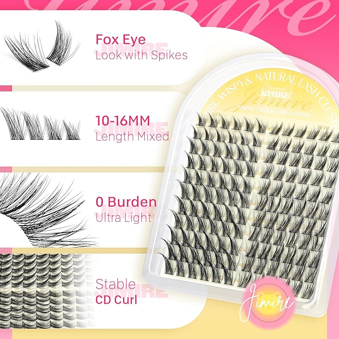 Cat Eye Natural Lash Clusters Wispy Eyelash Clusters 10-16MM Cluster Eyelash Extensions Left Right DIY Lash Extension Soft D-Curly Fox Eye Lashes Clusters 132Pcs Anime Individual Lashes