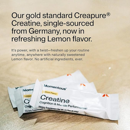 Momentous Creatine Lemon Monohydrate Powder - Creapure Creatine Powder - Supports Strength, Lean Muscle, & Recovery for Men & Women - NSF Certified for Sport - 6.49 g per Serving - 15 Servings