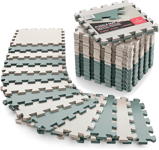 bemaxx Gym Mats Set - 18 pcs EVA Interlocking Foam Floor Tiles (12.6"x12.6"x0.4") 18sqft Protective Gym Flooring Sports Home Workout Exercise Mats Puzzle Garage Fitness Play-Room Garage Pool Treadmill