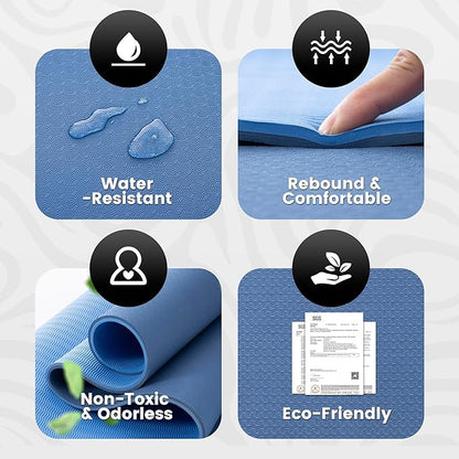 UMINEUX Large Yoga Mat for Men and Women 1/4 & 2/5 Inch Extra Thick TPE Fitness Mat for Home Gym Workout, Non-Slip, Eco Friendly Exercise Mat for Yoga, Pilates, Stretching, Meditation