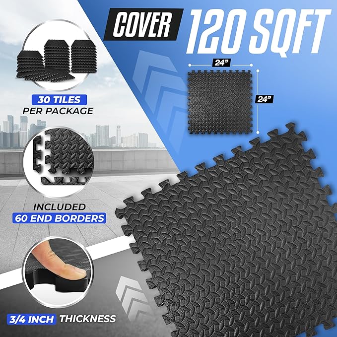 Yes4All 24SQFT-120SQFT Puzzle Exercise Mat for Home Gym, EVA Interlocking Foam Floor Tiles with Border for Workout Equipment