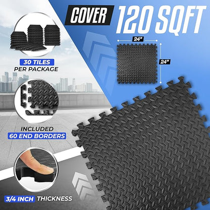 Yes4All 24SQFT-120SQFT Puzzle Exercise Mat for Home Gym, EVA Interlocking Foam Floor Tiles with Border for Workout Equipment