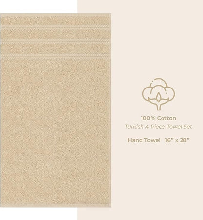 American Soft Linen Luxury Hand Towels for Bathroom, 600 GSM 100% Cotton Turkish 4 Piece Hand Towel Set, 600 GSM Hand Face Towels for Kitchen, Beige Hand Towels