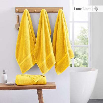 LANE LINEN 100% Cotton Bath Towels Pack of 4 (28"x54") - Zero Twist, Mercerized Cotton Bathroom Towel Set - Quick Dry, Extra Soft & Absorbent Yellow Bath Towels - Suitable for All Skin Type - Mimosa