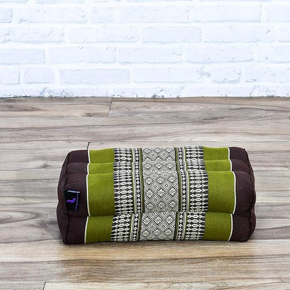 Leewadee Yoga Block – Floor Cushion for Yoga Practice, Meditation Seat Cushion for Workouts Filled with Kapok, 14 x 7 x 5 inches, Brown Green