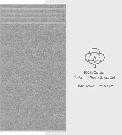 American Soft Linen Luxury 4 Piece Bath Towel Set, 600 GSM 100% Cotton Turkish Bath Towels for Bathroom, 27x54 in Large Bathroom Shower Towels, Light Grey