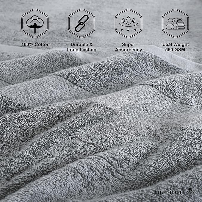 LANE LINEN 100% Cotton Bath Sheets Set of 4 (35"x66") - Ring Spun Cotton Extra Large Bath Towels Sets - Quick Dry, Soft & Absorbent Oversized Shower Towel Sets - Sustainabaly Produced - Space Grey