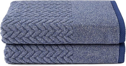 Texere 100% Organic Cotton Jacquard 650 GSM Premium Bath Towel Sets - Extra Absorbent Quick Dry and Plush (Cable, Estate Blue, 2 Bath Towels)