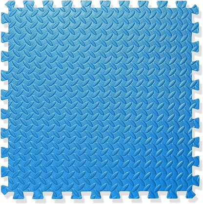 Philosophy Gym Pack of 6 Exercise Flooring Mats - 24 x 24 Inch Foam Rubber Interlocking Puzzle Floor Tiles - Blue