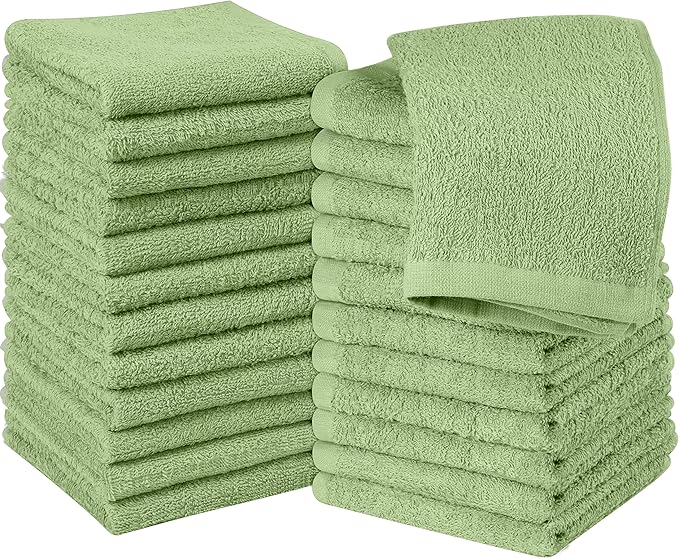 Utopia Towels 24 Pack Cotton Washcloths Set, 100% Ring Spun Cotton, Premium Quality Flannel Face Cloths, Highly Absorbent and Soft Feel Fingertip Towels, Sage Green
